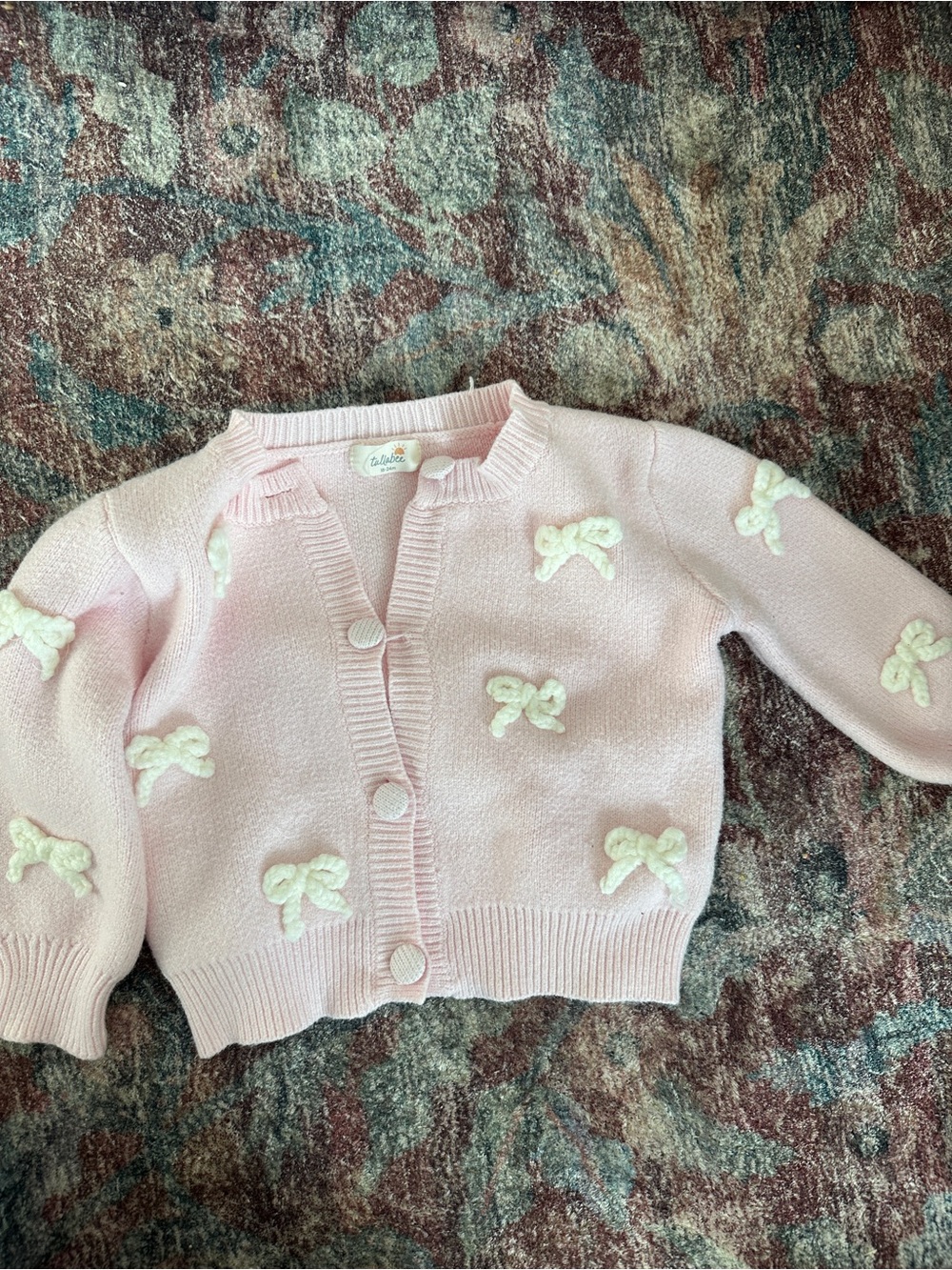 Pink Bow Appliqué Knit Cardigan